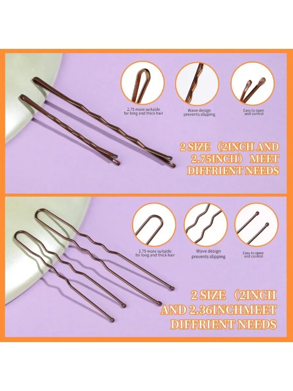300pcs Bobby Pins & Hair Bands Set - Brown Hair Pins for Buns & Styles